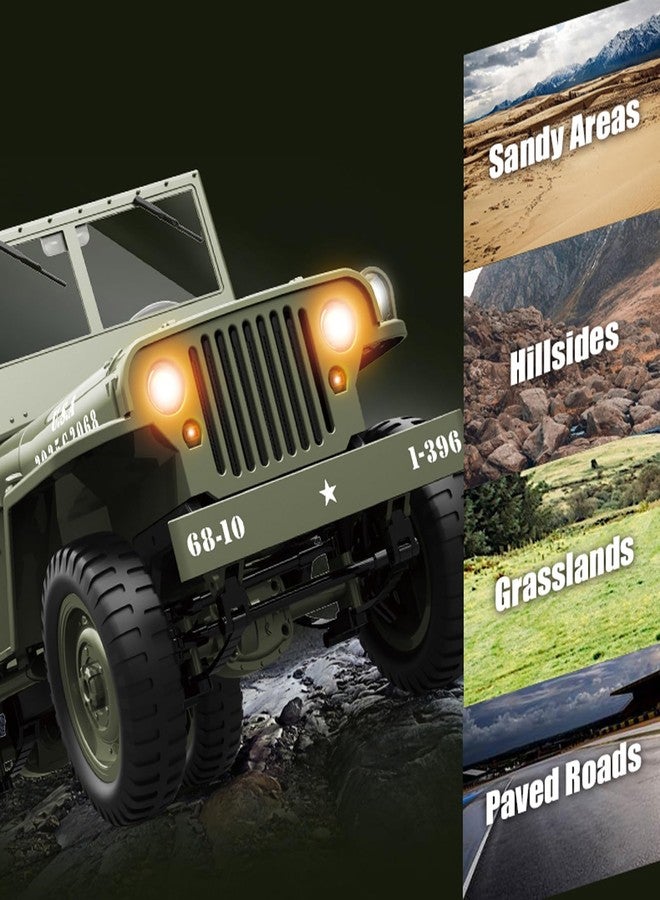 Dodoore RC Military Truck, 1:10 Scale Remote Control Car, 2.4GHz 4WD Off Road RC Rock Crawler, All Terrain RC Crawler Army Vehicle with LED Lights, Winch, Canvas Cover and 2 Batteries for Adults - Image 4